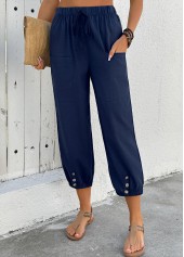 Navy Jogger Elastic Waist High Waisted Pants