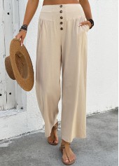Light Camel Soft Wide Leg Elastic Waist Pants