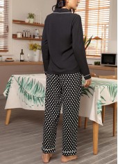Black Polka Dot Long Sleeve Lounge Top and Pants | thumb picture 