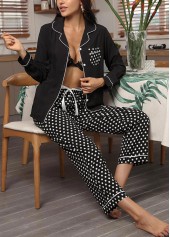 Black Polka Dot Long Sleeve Lounge Top and Pants | thumb picture 