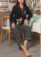 Black Polka Dot Long Sleeve Lounge Top and Pants | thumb picture 