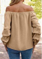 Light Camel Tummy Coverage Long Sleeve Off Shoulder Blouse | thumb picture 