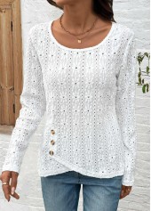 White Asymmetry Long Sleeve Round Neck Blouse | thumb picture 