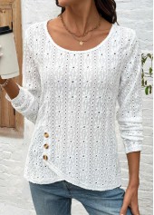 White Asymmetry Long Sleeve Round Neck Blouse
