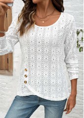 White Asymmetry Long Sleeve Round Neck Blouse | thumb picture 
