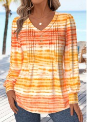 Orange Tummy Coverage Tie Dye Print T Shirt