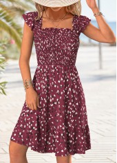 Wine Red Tummy Coverage Leopard Short Sleeve Dress