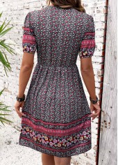 Multi Color Shirred Tribal Print Short Sleeve Dress | thumb picture 