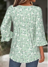 Light Green Tummy Coverage Floral Print T Shirt