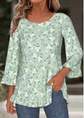 Light Green Tummy Coverage Floral Print T Shirt | thumb picture 