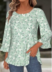 Light Green Tummy Coverage Floral Print T Shirt | thumb picture 