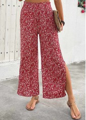 Wine Red Flowy Ditsy Floral Print Wide Leg Pants | thumb picture 