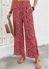 Wine Red Flowy Ditsy Floral Print Wide Leg Pants | thumb picture 