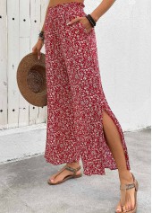 Wine Red Flowy Ditsy Floral Print Wide Leg Pants | thumb picture 