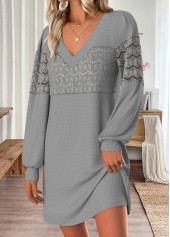 Grey Tummy Coverage Short Long Sleeve V Neck Dress | thumb picture 