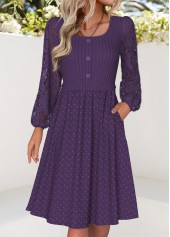 Purple Tummy Coverage Long Sleeve Square Neck Dress