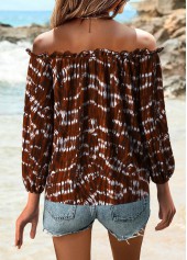 Dark Coffee Frill Tie Dye Print Long Sleeve Blouse | thumb picture 
