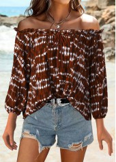 Dark Coffee Frill Tie Dye Print Long Sleeve Blouse | thumb picture 