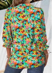 Multi Color Tummy Coverage Tropical Plants Print Blouse | thumb picture 