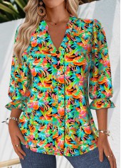 Multi Color Tummy Coverage Tropical Plants Print Blouse | thumb picture 