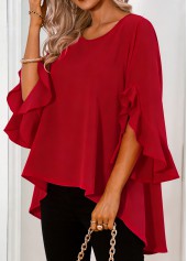 Red Tummy Coverage 3/4 Sleeve Round Neck T Shirt | thumb picture 