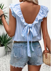 Light Blue Tummy Coverage Striped Sleeveless Tank Top