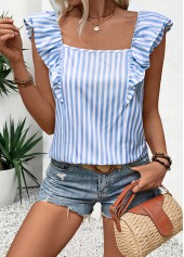 Light Blue Tummy Coverage Striped Sleeveless Tank Top | thumb picture 
