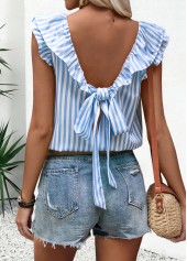 Light Blue Tummy Coverage Striped Sleeveless Tank Top | thumb picture 