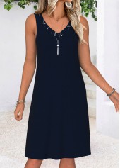 Navy Tummy Coverage Geometric Print Dress and Cardigan | thumb picture 