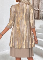 Light Camel Tummy Coverage Marble Print Dress and Cardigan | thumb picture 