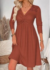 Brick Red Tummy Coverage Long Sleeve V Neck Dress | thumb picture 