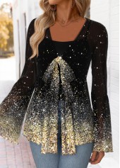 Multi Color Peplum Ombre Long Sleeve V Neck Blouse | thumb picture 