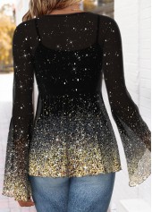 Multi Color Peplum Ombre Long Sleeve V Neck Blouse | thumb picture 