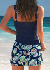 Cage Neck Mid Waisted Bohemian Print Navy Tankini Set | thumb picture 