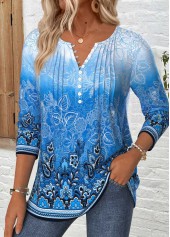 Blue Tummy Coverage Tribal Print Long Sleeve T Shirt