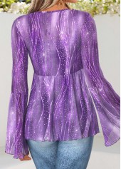 Purple Peplum Ombre Long Sleeve V Neck Cardigan | thumb picture 