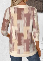 Beige Fake 2in1 Geometric Print Long Sleeve Blouse | thumb picture 