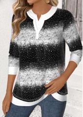 Multi Color Fake 2in1 Long Sleeve Split Neck Blouse | thumb picture 