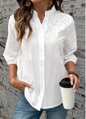 White Tummy Coverage 3/4 Sleeve Split Neck Shirt | thumb picture 