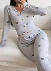 Light Grey Heart Print Lounge Top and Pants