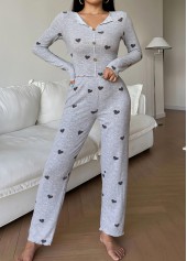 Light Grey Heart Print Lounge Top and Pants | thumb picture 