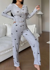 Light Grey Heart Print Lounge Top and Pants | thumb picture 