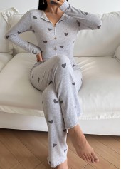 Light Grey Heart Print Lounge Top and Pants | thumb picture 