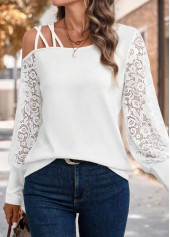 White Tummy Coverage Long Sleeve Asymmetrical Neck T Shirt