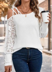 White Tummy Coverage Long Sleeve Asymmetrical Neck T Shirt | thumb picture 
