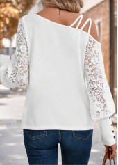 White Tummy Coverage Long Sleeve Asymmetrical Neck T Shirt | thumb picture 
