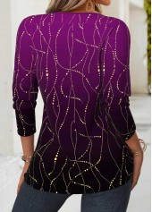 Purple Tummy Coverage Ombre Long Sleeve Split Neck Blouse | thumb picture 