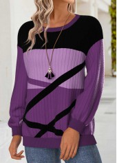 Purple Tummy Coverage Geometric Print Long Sleeve Sweatshirt | thumb picture 