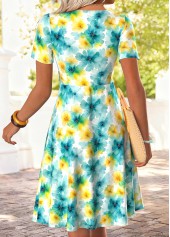 Cyan Tummy Coverage Floral Print Short V Neck Dress | thumb picture 
