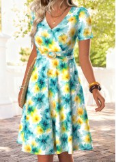 Cyan Tummy Coverage Floral Print Short V Neck Dress | thumb picture 